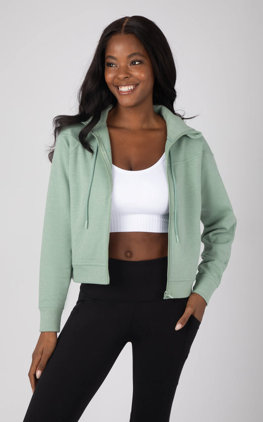 VELOMI Women’s Full Sleeve Solid Mint Green Hooded Crop Jacket – Stylish & Comfortable