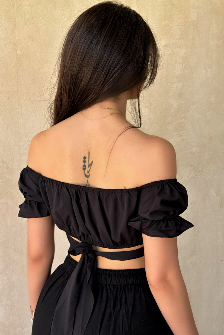 VELOMI Tied Hem Puff Sleeve Crop Top – Stylish Bow Detail Women’s Spring Break Top