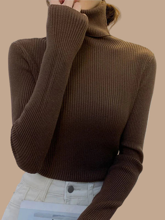 MixMatchy Women's Long Sleeve Turtle Neck Fitted Crop Ribbed Knit Sweater