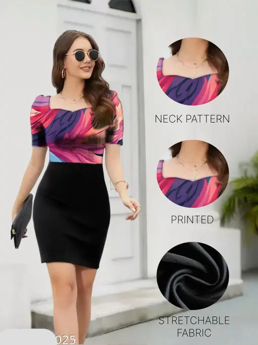 VELOMI Trendy Women & Girls Bodycon Dress – Sweetheart Neck, Short Sleeves, Above-Knee, Stretchable Western Wear