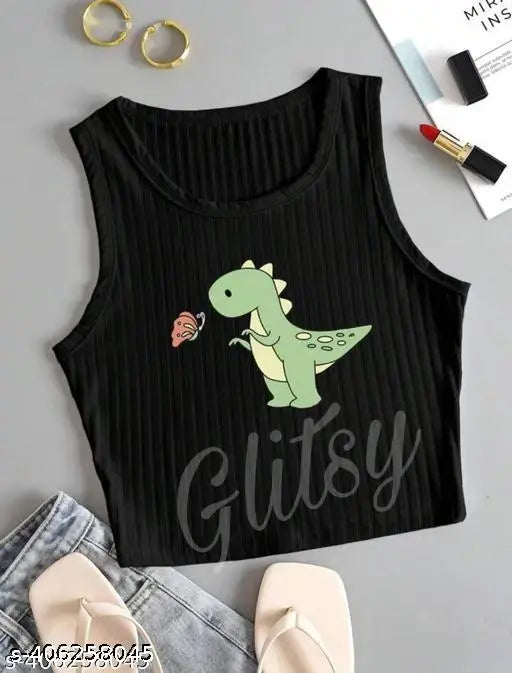 Cartoon Graphics Ribbed Knit Tank Top