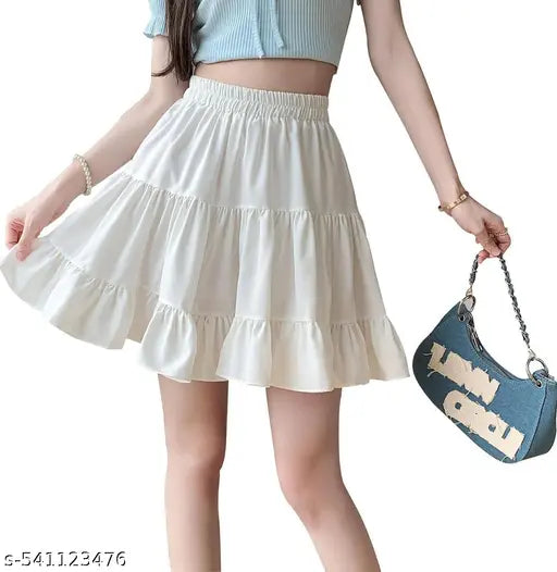 High Waist pleated skirt solid white skirt for Women & girls mini summer street casual skirt  white color skirt