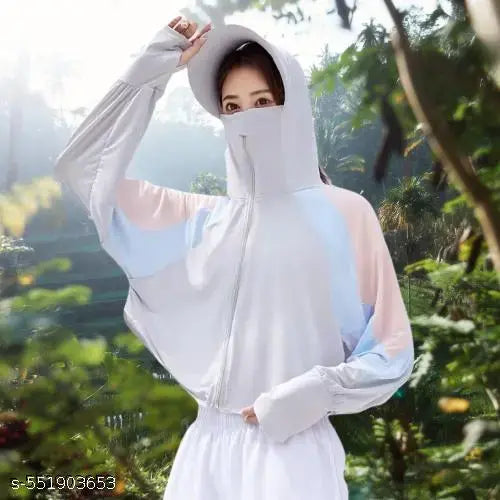 VELOMI Grey Sun Protection Hoodie Jacket – UPF 50+ Lightweight Outdoor Layer