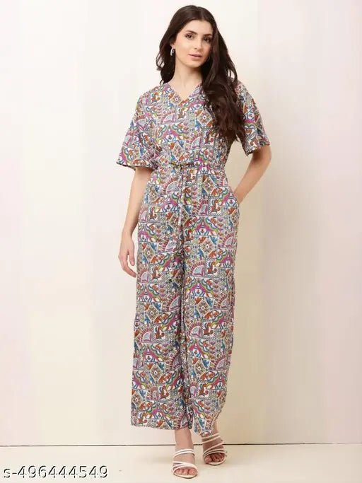 CNQFS FASHION'S STYLISH RAJASTHANI PRINTED CREPE FABRIC JUMPSUIT FOR WOMEN | JM0015