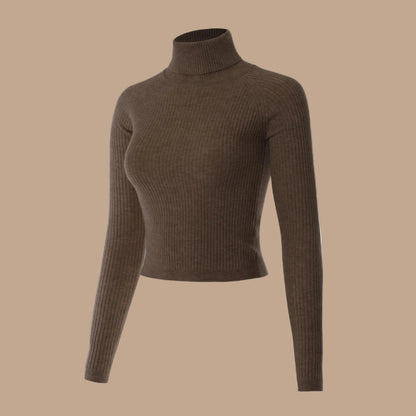 MixMatchy Women's Long Sleeve Turtle Neck Fitted Crop Ribbed Knit Sweater