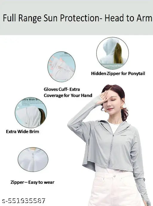 VELOMI Women’s Dark Grey UV Protection Jacket – Lightweight Summer Hoodie with Visor