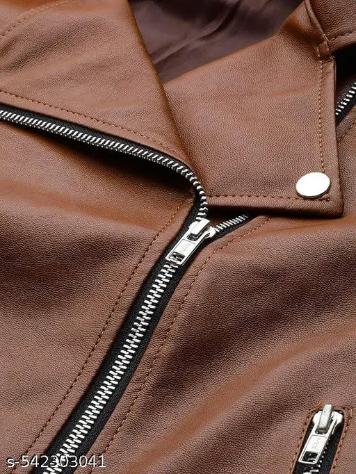 VELOMI Stylish Light Brown PU Jacket – Classic Biker Cut for Women