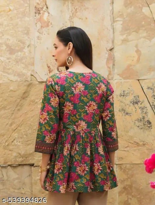 BEST STYLISH PRINTED IMPIRE TUNIC TOP AND SHORT KURTIS FOR WOMEN AND GIRLS summer wear casual wear style top