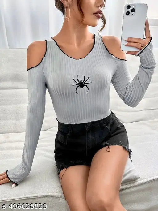 Letest Spider-PrintedOpen Shoulder Crop Top For Girls and Women