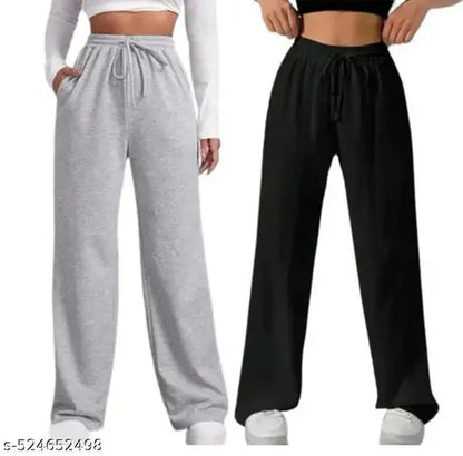 Womens sport and active wide leg jogger pant with two pockets black and grey pack
