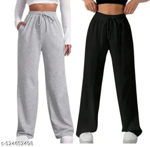 Womens sport and active wide leg jogger pant with two pockets black and grey pack
