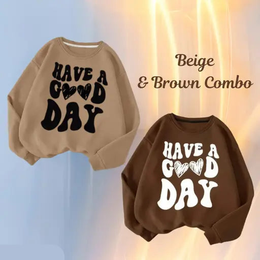 VELOMI Women’s Hoodie & Sweatshirt Combo – ‘Have a Good Day’ Graphic Oversized Winter Essentials