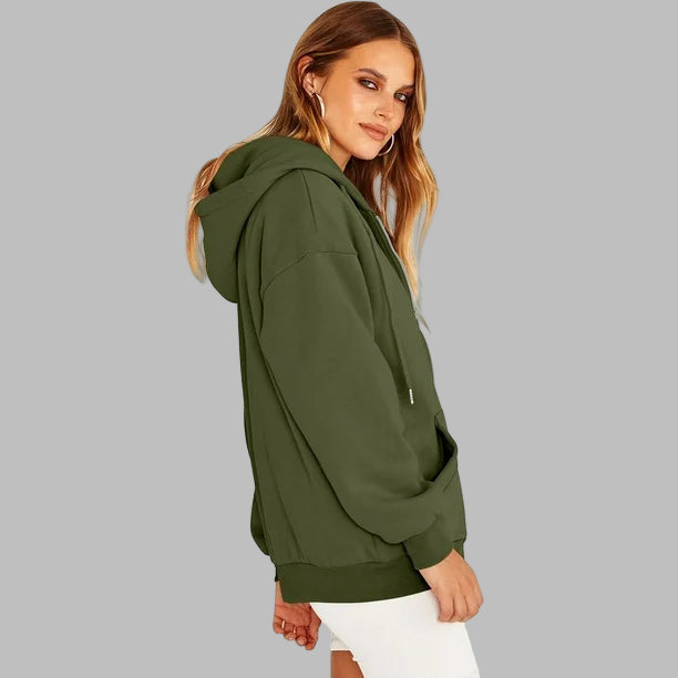 Women’s Oversized Zip-Up Hoodie – Y2K Inspired Casual Sweatshirt with Drawstring & Pockets