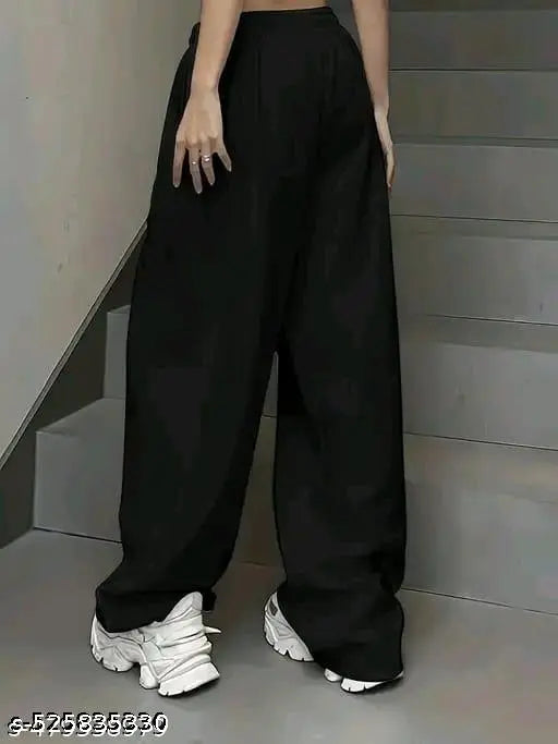 Black Printed Straight Baggy Fit Joggers/Track Pants for Girls/Womens