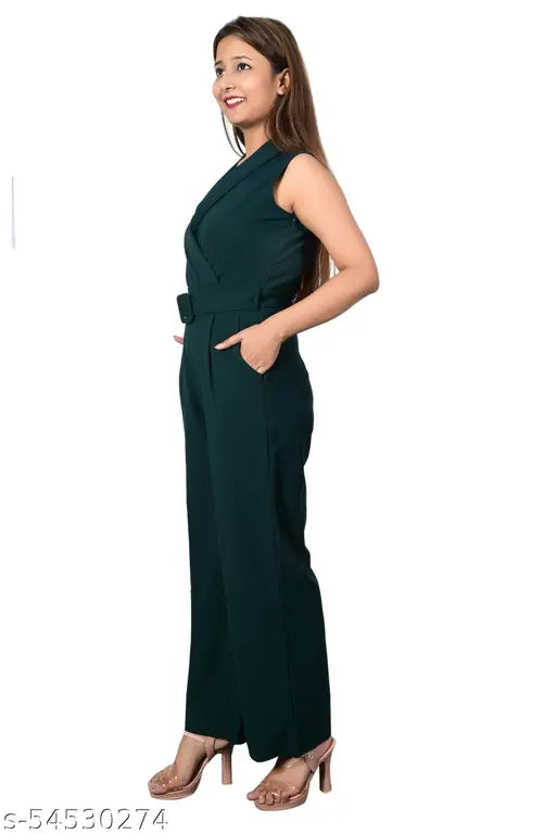 Zenday Casual Solid Green Jumpsuit for Ladies
