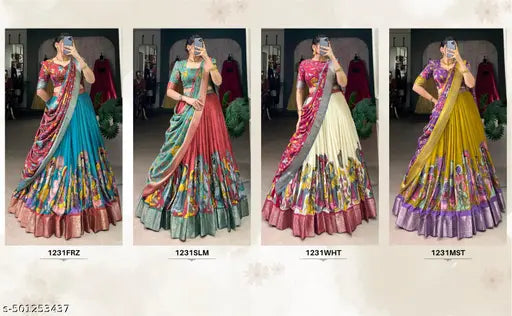 VELOMI Festive Dolla Silk Lehenga Choli – Patola Print Elegance with Dupatta & Blouse Piece