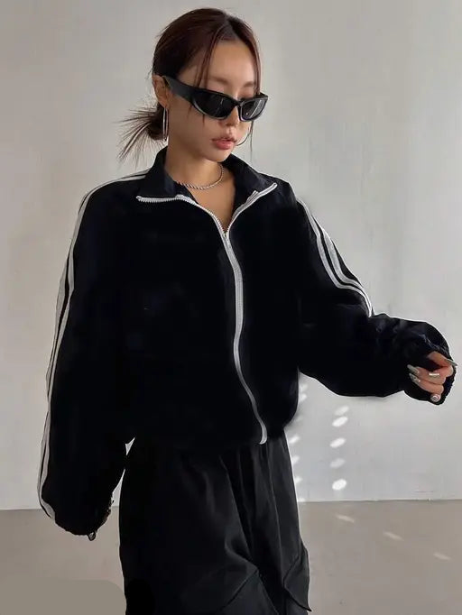 VELOMI Women’s Elegant Black Bomber Jacket – Fashionable & Comfortable Fit