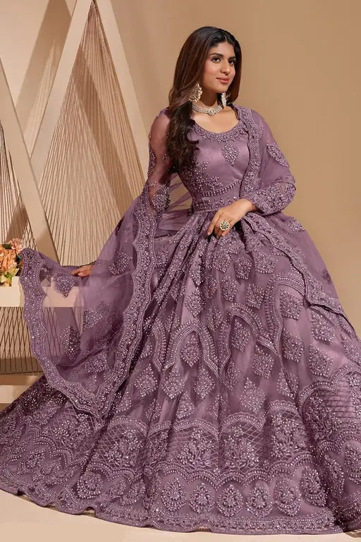 Women’s Net Embroidered Semi-Stitched Gown – Elegant Party & Festive Wear