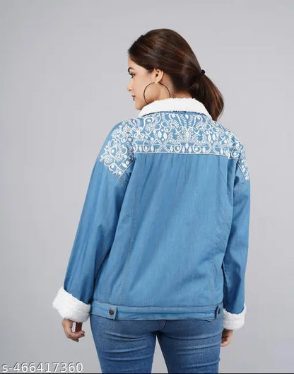 VELOMI Women’s Casual Embroidered Denim Jacket – Modern Wardrobe Essential