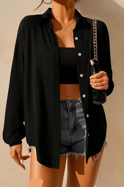 Women’s Black Shirt – Classic Long Sleeve Casual & Office Wear Top