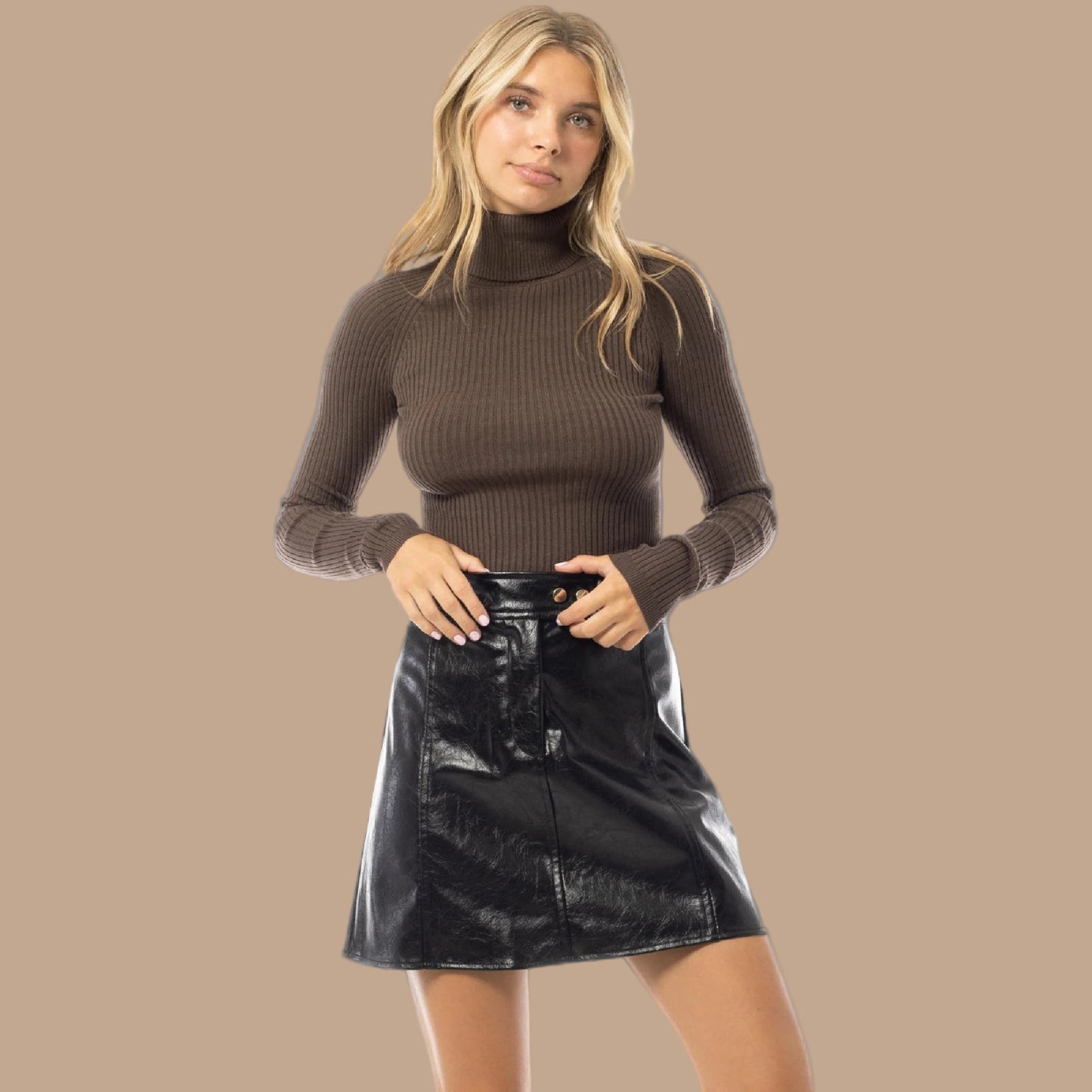 MixMatchy Women's Long Sleeve Turtle Neck Fitted Crop Ribbed Knit Sweater