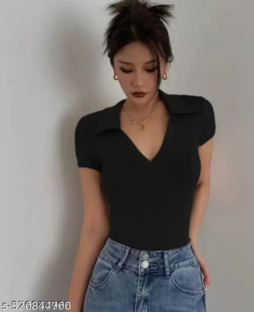 Stylish Women Collar Top Long Half sleeves