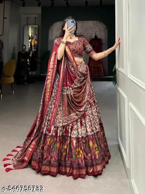 VELOMI Premium Tussar Silk Lehenga Choli – Regal Ethnic Ensemble