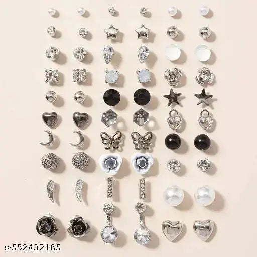 Zaphariq Jewellery For Women Silver Plated Black & White Studs Combo of 30 Pair