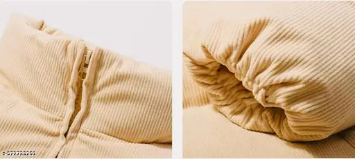 VELOMI Women’s Cream Striped Corduroy Crop Puffer Jacket – Cozy Winter Trend