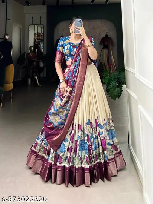 VELOMI Women’s Festive Patola Print Lehenga Choli – Dolla Silk with Foil Detailing