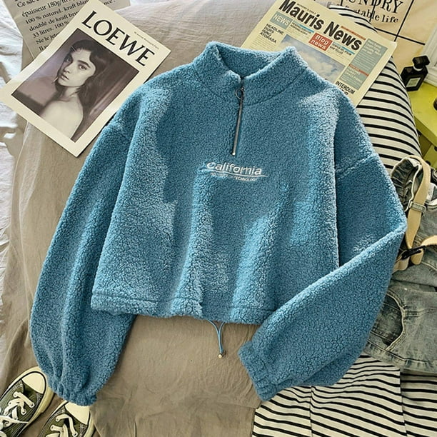 VELOMI Women’s Half-Zip Pullover Sweatshirt – Thickened Loose Fit High Collar Jacket for Autumn/Winter