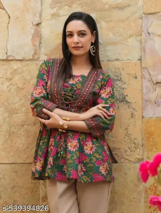 BEST STYLISH PRINTED IMPIRE TUNIC TOP AND SHORT KURTIS FOR WOMEN AND GIRLS summer wear casual wear style top
