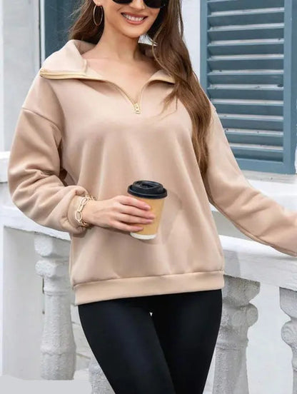 Women’s Half Zip Drop Shoulder Sweatshirt – Casual Oversized Pullover for Autumn & Winter