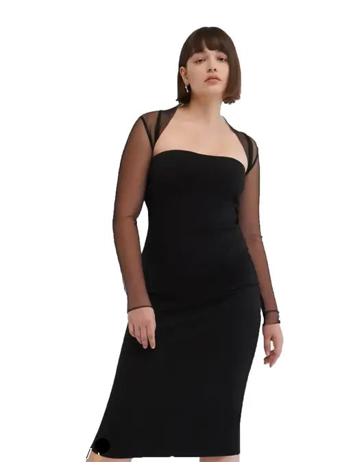 VELOMI Women’s Black Mesh Cropped Bolero – Long Sleeve Shrug & Cocktail Cover-Up