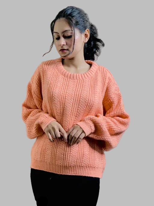 VELOMI Women’s Warm Woolen Sweater – Cozy Long Sleeve Knit Pullover for Autumn & Winter Comfort