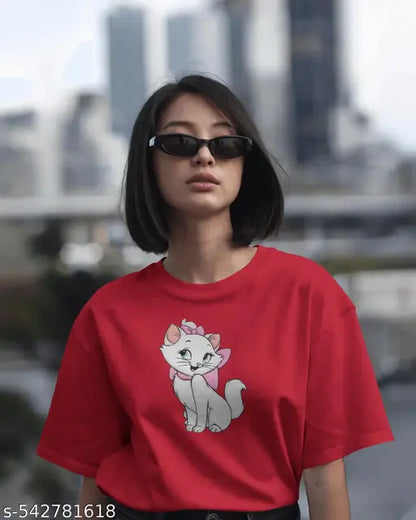 Trending Printed Crop Top for Women - Stylish Cotton Blend Short T-Shirt, Cute Animal Graphic Tee, Casual Streetwear Fashion Party Wear Daily Wear Summer Short Sleeve Crop Top Oversize Trendy Cartoon Print Top For Girls