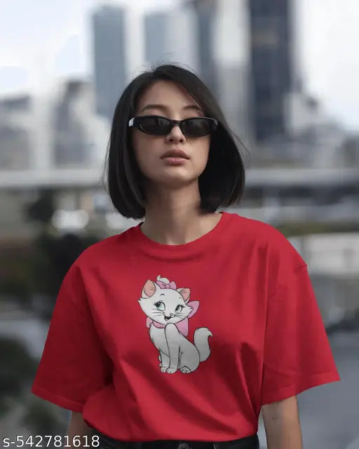 Trending Printed Crop Top for Women - Stylish Cotton Blend Short T-Shirt, Cute Animal Graphic Tee, Casual Streetwear Fashion Party Wear Daily Wear Summer Short Sleeve Crop Top Oversize Trendy Cartoon Print Top For Girls