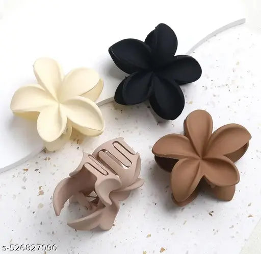 Korean Trendy Flower Hair Clip Claw Hair Clutcher for Girls And Women Hair Accessory Pack Of 4 (Multicolor)