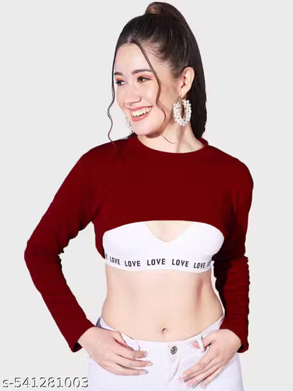 Black Solid Round Neck Stylish Women Bust Crop Top