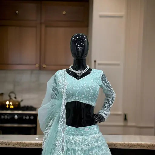 VELOMI Women’s Semi-Stitched Silk Lehenga – Elegant Embroidery with Dupatta