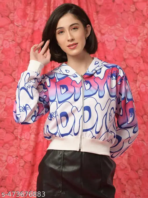 VELOMI Women’s Bomber Typography Jacket – Trendy Casual Wear