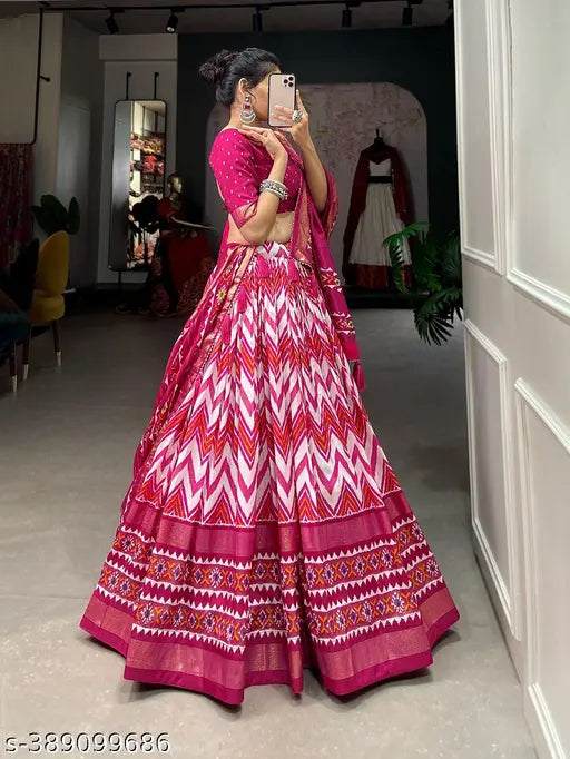 VELOMI Women’s Silk Lehenga Choli with Dupatta – Unstitched Blouse Piece Included