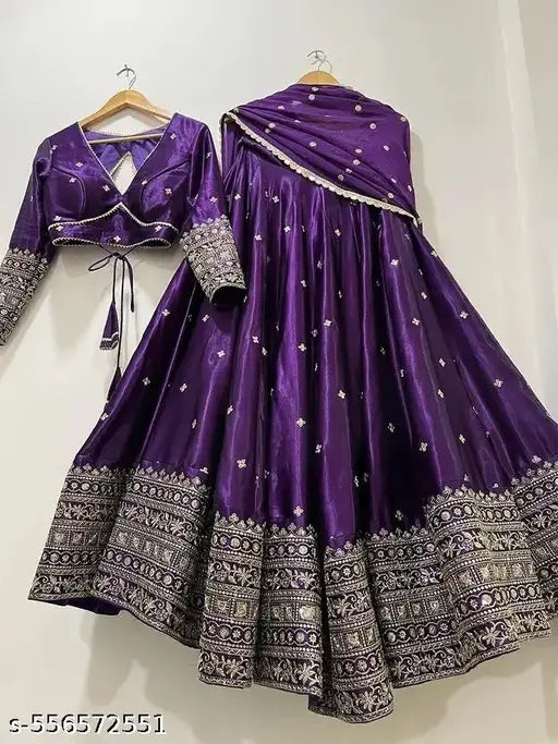 VELOMI Designer Purple Lehenga Choli Set – Wedding & Party Ready with Mirror Dupatta