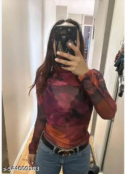 Women's See Through Shirts Mock Neck Slim Fit Sexy Tops