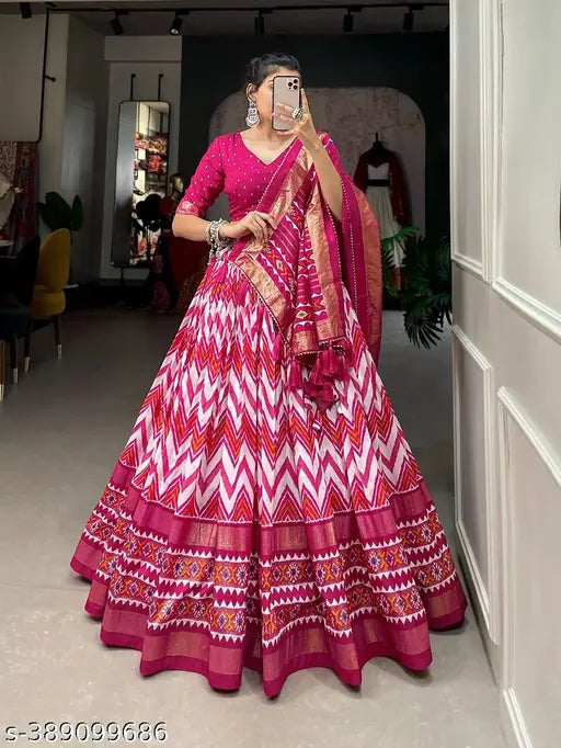 VELOMI Women’s Silk Lehenga Choli with Dupatta – Unstitched Blouse Piece Included