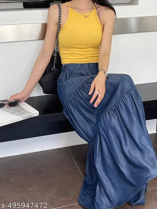 Women's Ribbed Halter Crop Top – Sleeveless Stretchy Camisole, Casual Summer Tank in Yellow, Crew Neck , Solid , Crop Tank Top