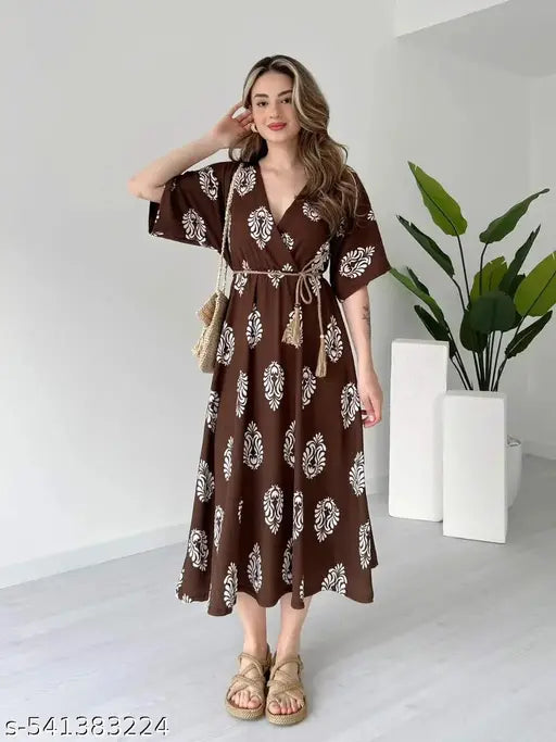 VELOMI Women’s Designer Printed Summer Dress – Stylish & Breezy Casual Wear