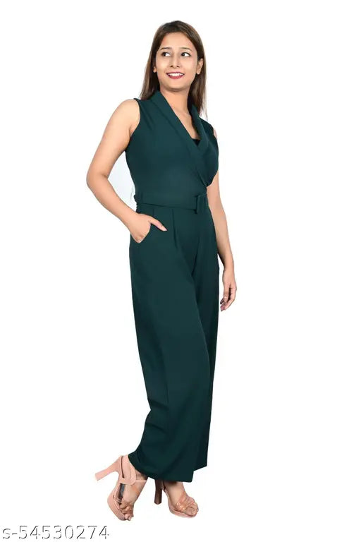 Zenday Casual Solid Green Jumpsuit for Ladies
