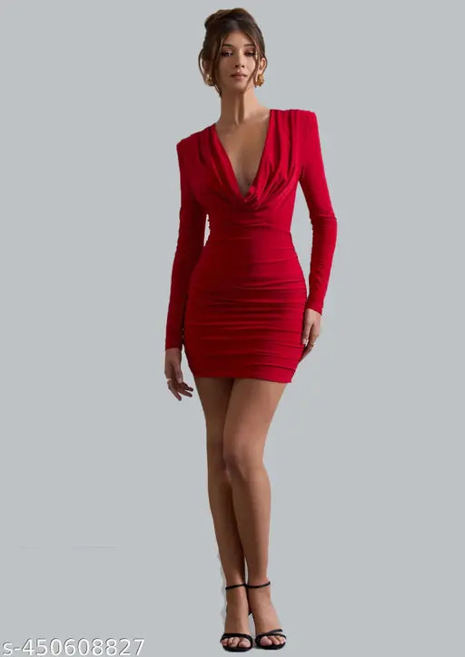 full sleeve mid length short dress for women