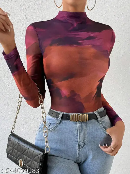 Women's See Through Shirts Mock Neck Slim Fit Sexy Tops